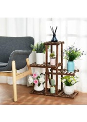 LINGWEI Multi-tier Solid Wooden Higher and Lower Plant Flower Pots Display Stand Holder Shelves For Garden Balcony Livingroom Patio Style-1