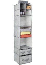 iDesign Interdesign Aldo Fabric Hanging Closet Storage Organizer, For Clothing, Sweaters, Shoes, Accessories, 7 Shelves And 3 Drawers, Gray