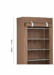 Generic 5-Tier Shoe Storage Rack With Cover Brown/Silver