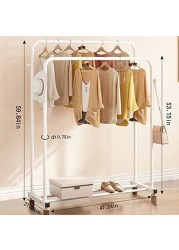 Clothing Double Rod Garment Rack with Shelves, Metal Hang Dry Clothes Rack for Hanging Clothes，Double layer ，4 Hooks，White (47.5inch)