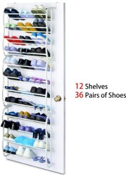 Doreen Over the Door Wall Hanging 36-Pair Shoe Rack. Fits Over Standard-Size Doors, 12 Shelves Design, Holds Sneakers, Heels, Sandals, Low Boots. Shelf Closet Wall Hanging Organizer Storage Shoe Stand（black）