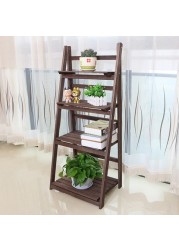 LINGWEI Ladder Design Foldable Wooden Flower Rack Book Shelves Storage Stand Flower Pot Holder For Bedroom Office Restaurants Home Decor 4 floor Brown