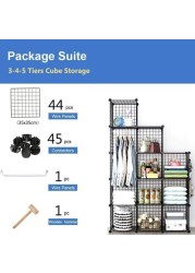 Jj-Boutique Wire Storage Cubes Modular Grid Organizer Customizable Metal Rack Bookcase Bookshelf Multifuncation Shelving Unit, Black, 1 Hanger &amp; 9 Cubes