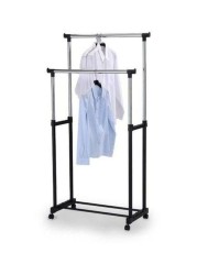 Generic Double Pole Extendable Clothes Rack Silver/Black