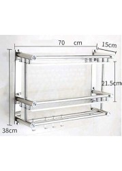 Yabbiz Market-70CM No drilling towel rack stainless steel double-deck bathroom towel rack storage rack