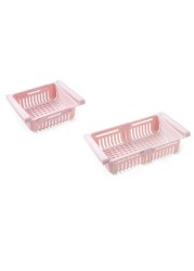 Generic-Kitchen PP Storage Box Food Fruit Container  Organizer Rack Pull-out Drawer Stretch Refrigerator Storage Basket Pink