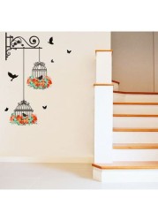 Outad Removable Birdcage Background Wall Painting Multicolour