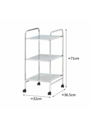 Zenments, 3-Tier Metal Shelf Trolley, Chrome, 32Wx36.5Dx71H cm, HTC-ZEN-263