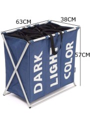 3 Grid Fabric Dirty Cloth Laundry Basket Storage