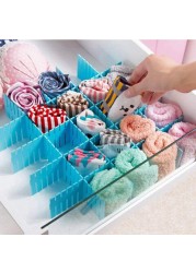 Drawer Divider 4-piece Drawer Divider blue DIY plastic mesh plastic adjustable drawer partition household storage cosmetic socks underwear storage bag suitable for clothing, kitchen and office