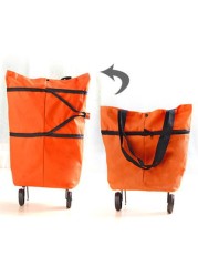 Trolley Bag Portable Multi-Function Oxford Folable Tote Bag Shopping Cart Reusable Grocery Bags with Wheels Rolling Grocery Cart. (color random)