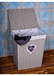 YATAI - Handwoven Laundry Basket, Synthetic Rattan Clothes Hamper with Lid, Removable Liner Bag Storage Basket-Small