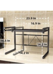 AMERTEER Microwave Oven Rack, Retractable Microwave Oven Rack Shelf Kitchen Counter Shelf 2 Layers