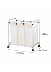 Zenments, Rolling Triple Laundry Sorter Bin, Heavy Duty, Chrome, 76.5Wx45.5Dx80H cm, HTC-ZEN-265