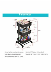 3 Tier Rolling Storage Utility Cart on Wheels Black 43x19.5x31.5cm