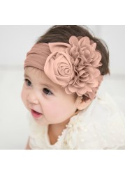 Kids Headwear Soft Stretch Satin Flower Headband Wide Knot Nylon Twill Wraps Turban Girls Headwear Photo Props