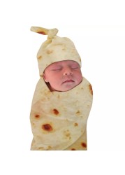 1 Set Burrito Flour Tortilla Baby Blanket Swaddle 100% Cotton Fleece Blanket Sleeping Swaddle Wrap Baby Sleep Cap