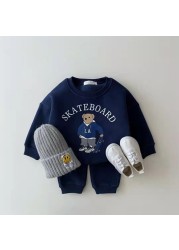 Spring New Children's Casual Clothes Suit Baby Boys Girls Long Sleeve Sweatshirt Pants 2pcs Set Kids Cartoon Bear Clothes Set