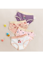 Girls Panties Kids Underwear Cotton Children Briefs Cherry Cartoon Short 4pcs/lot