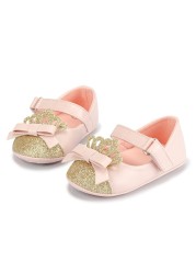 Baby Girls Shoes Pink Bling Crown Princess Shoes Anti-slip Flat Rubber Sole Newborn First Walkers Baby Girls Shoes