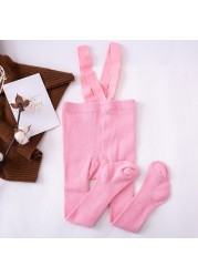 Breathable Infant Kids Suspenders Pantyhose Spring Autumn Baby Girls Boys Cute Solid Color High Waist Bandage Leggings Overall