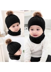 New Baby Hat Scarf Suit Autumn Winter Knitteed Kids Hat Scarf Set Wool Girls and Boys Hats Neck Children Scarf Accessories 0-3Y