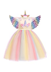 New Girls' Rainbow Unicorn Dress, Girls' Rainbow Unicorn Dress for Party Birthday