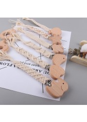 Baby Safety Infant Toddler Doll Pacifier Soother Nipple Chain Strap Holder Handmade Braided Cotton Rope Wooden Pacifier Clips