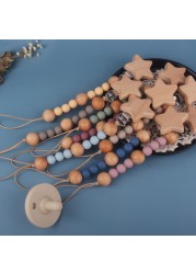 Safety Wooden Baby Infant Toddler Doll Pacifier Silicone Nipple Soother Clip Chain Strap Holder Baby Chew Teether Toy Teething