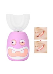 Children's Electric Sonic Toothbrush Silicone Cartoon Rabbit Pattern U-shaped Toothbrush Waterproof Automatic Oral Cleaning Tool