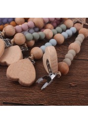 Safety Wooden Teether Baby Toddler Baby Doll Pacifier Silicone Soother Nipple Clip Chain Strap Holder Baby Chew Toy for Baby