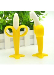 Baby Silicone Training Toothbrush BPA Free Banana Shape Safe Bite Teether Chew Toys Teething Ring Gift for Baby Infant Chew