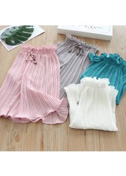 2022 Spring Girls Wide Leg Pants Baby Thin Chiffon Pant Children Loose Pleated Elastic Waist Trousers Summer Girl Cropped Trousers