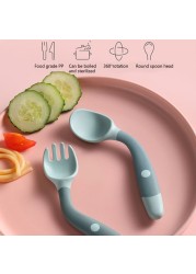 Baby Children Spoon Fork Set Soft Bendable Silicone Scoop Fork Cutlery Set Kid Training Feeding Cutlery Utensils