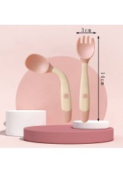 2pcs/set PP + TPE Spoon + Fork Set Non-slip Bendable Baby Helper Feeding Tableware Baby Training Feeding Utensils