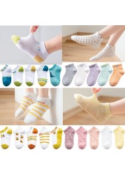 5 Pairs Girls Cotton Socks Summer Thin Mesh Breathable Cute Cartoon Children Socks Toddler Baby Girls Socks Pink 1-12 Years