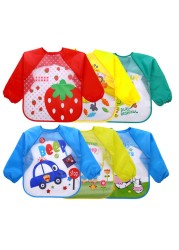 Baby Bandana Bibs Cute Cartoon Colorful Bibs Waterproof Infant Eating Children Sketch Long Sleeve Apron Baby Self Feeding Bib