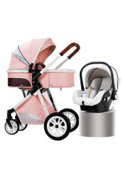 Fashionable 3 in 1 baby stroller foldable baby stroller portable travel pram luxury leather high landscape baby car free shipping