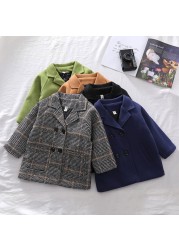 1-7 Years Children Woolen Coat Baby Turndown Collar Fashion Warm Jacket Girls Long Coat Spring Kids Girls Casual Outwear