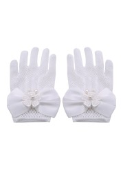 1 Pair Girls Kids White Lace Faux Pearl Fishnet Gloves Communion Flower Girl Bride Wedding Party Accessories