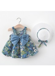 Melario Girls Summer Clothing Set Cotton Newborn Baby Beach Dresses Sleeveless Bowknot Newborn Baby Frocks Dress