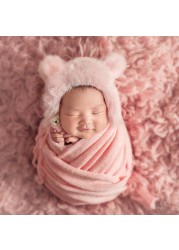 3pcs/set Newborn Infant Photography Wraps Knitted Baby Boys Girls Photo Props Faux Fur Hat Sturdy Stretch Blanket Bear Doll