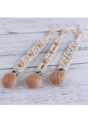 Hand Braided Rope Pacifier Chains Handmade Wooden Pacifier Clips Knot Rope Safe String Baby Girl Boy Eco-friendly Holder Chain