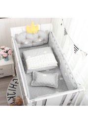 5 Piece Set Nordic Bed Bumper In Crib Cotton Crown Shape Baby Bed Bumpers Removable With Filling Baby Cot Bed Set