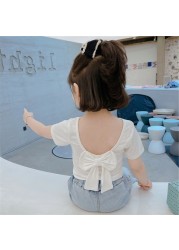 Children T-shirt for Girls Clothes Short Sleeve Back Bow-knot Baby Shirt Cotton 2022 Summer Solid Kids Clothes