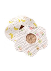 2Pcs 360 Degrees Rotating 8 Layer Cotton Infant Baby Bibs Cute Various Printed Waterproof Soft Comfortable Saliva Towel Baby Bib