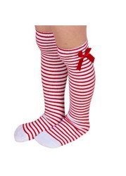 Kids Winter Warm Knee High Christmas Stockings Girls Striped Boot Bowknot Stocking White Black Gray Christmas Gifts Stocking