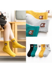 5pairs/lot Autumn Winter Children Cartoon Bear Socks Baby Cute Trendy Cotton Print Socks Comfortable Girls Boys Sports Socks Hot