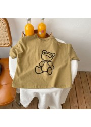 2022 Cartoon Summer T-shirt Children Unisex Short Sleeve Korean Kids Cute Bear Print Cotton Casual Tops Boys Clothes T-shirt