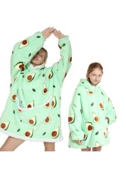 Winter Sherpa Blanket Plush Fleece Family Matching Hoodie Girl Sweatshirt Avocado Homewear Oversized,if you need 2pcs,pls order 2